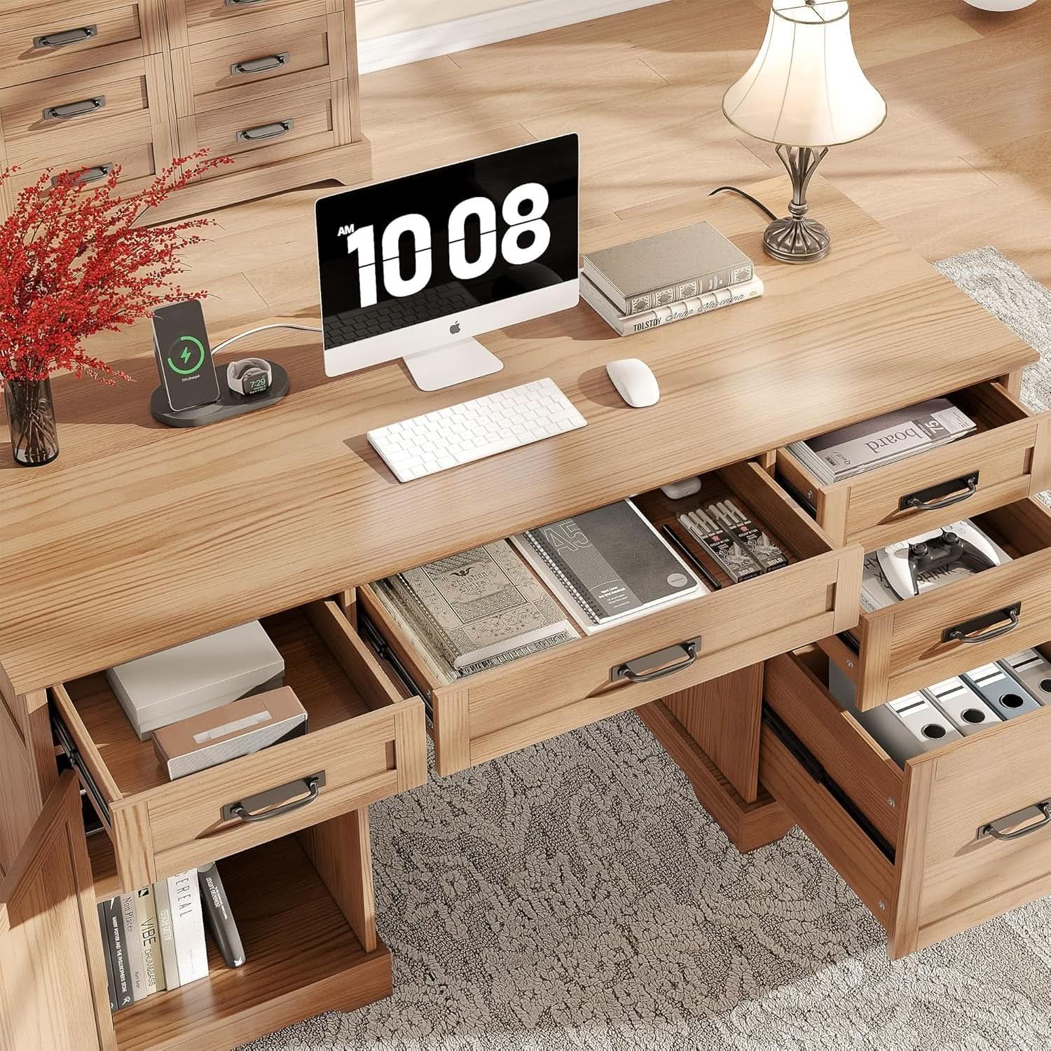 55 Inch Farmhouse Executive Desk Walnut Premium Quality