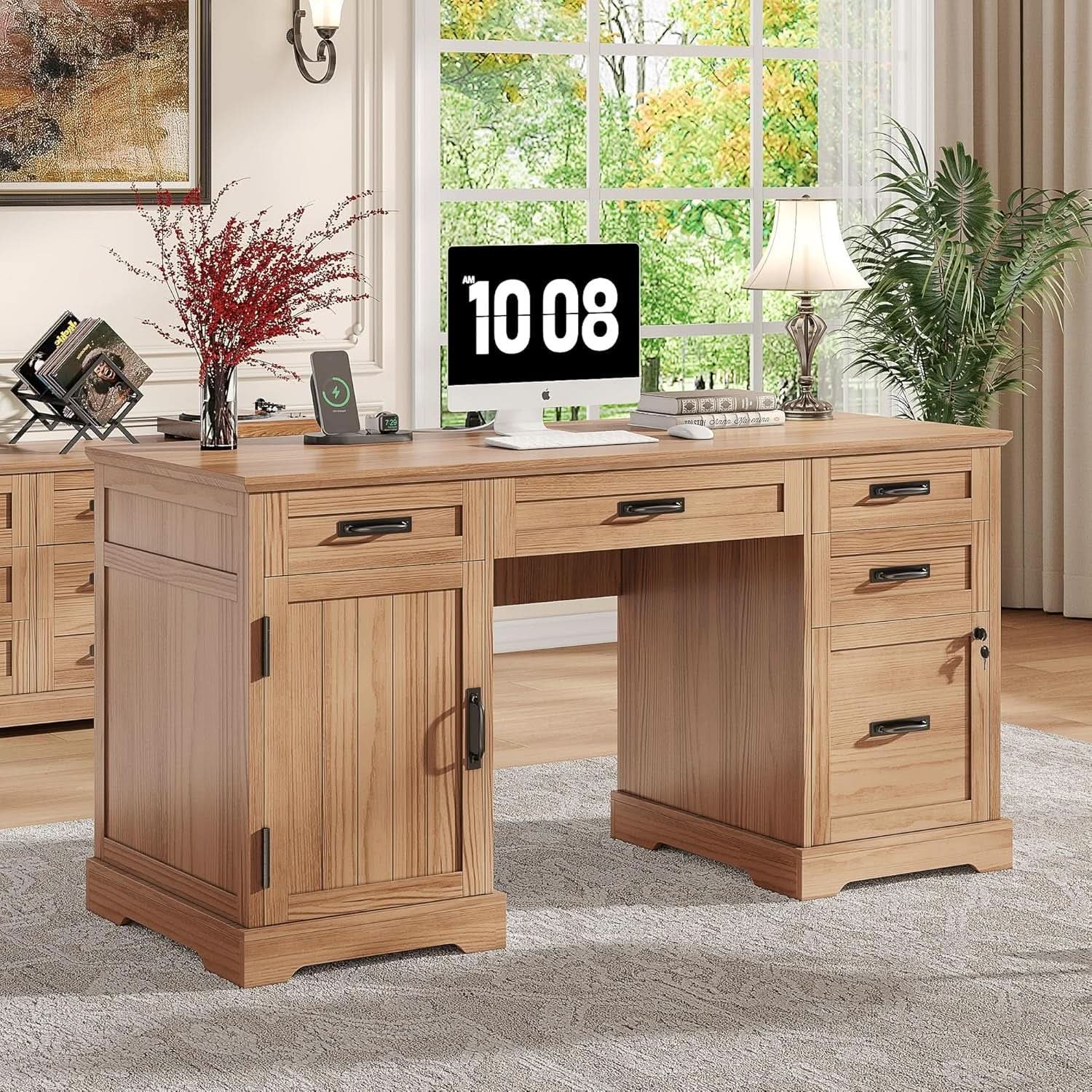 55 Inch Farmhouse Executive Desk Walnut Premium Quality