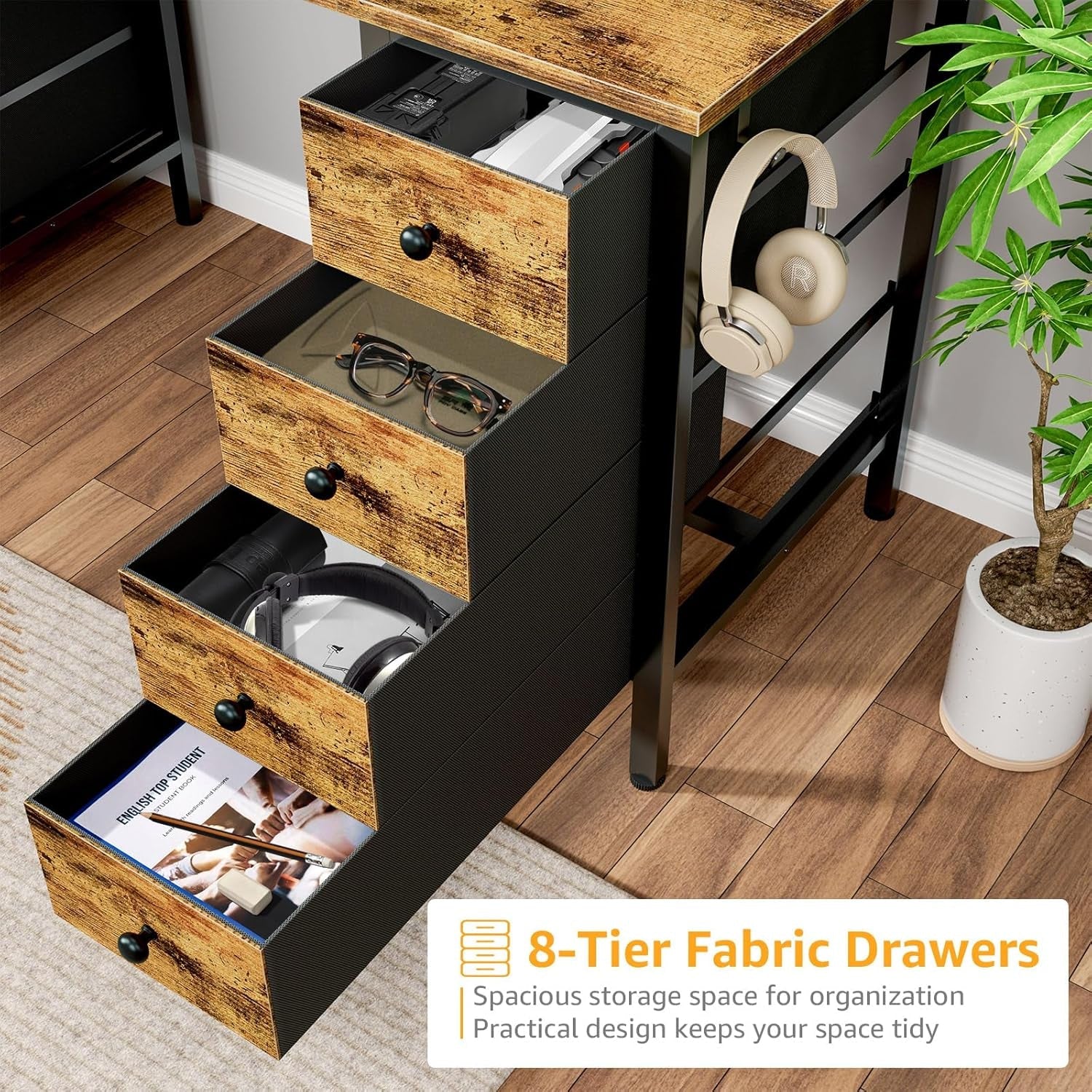 55-Inch Home Office Desk With 8 Fabric Drawers For Storage