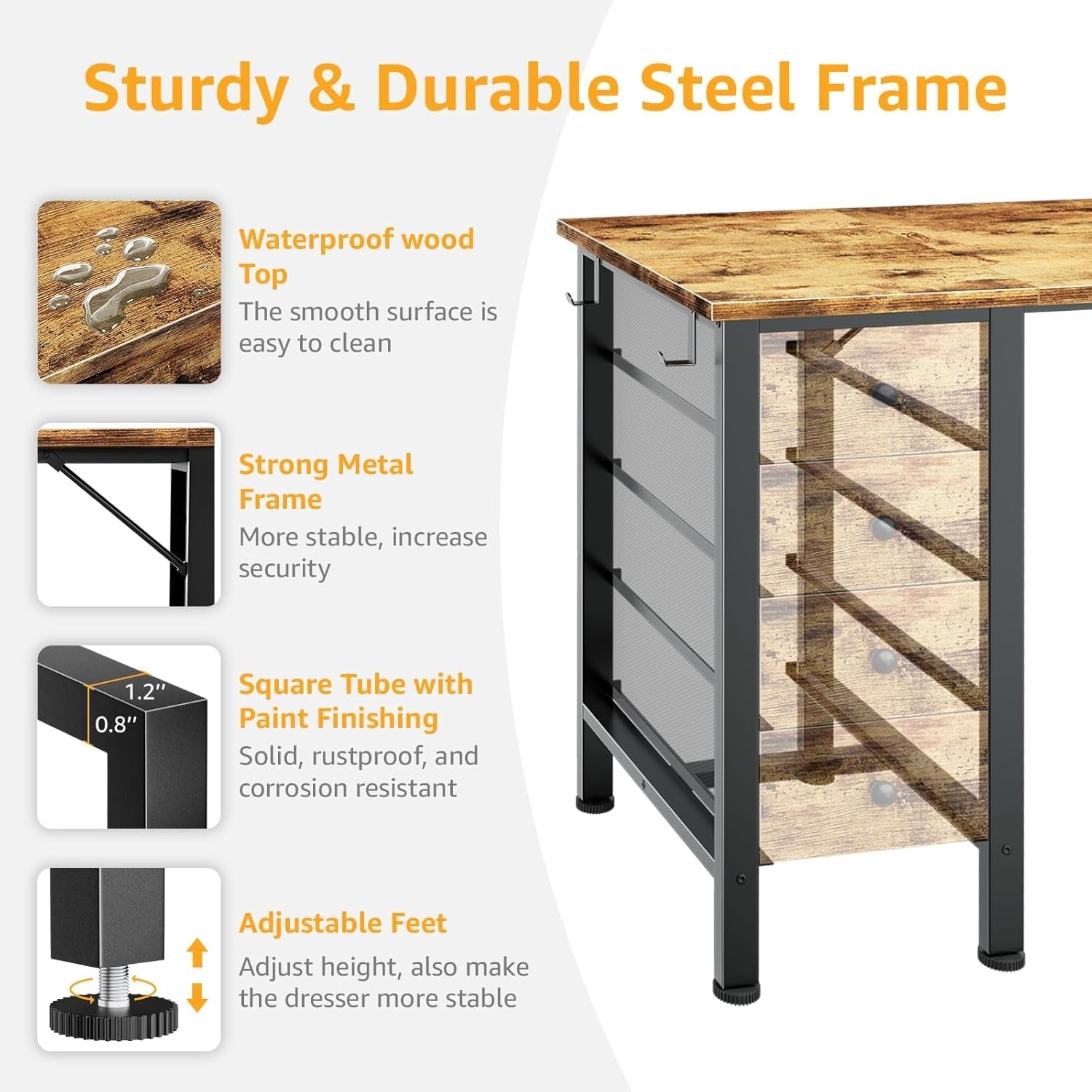 55-Inch Home Office Desk With 8 Fabric Drawers For Storage