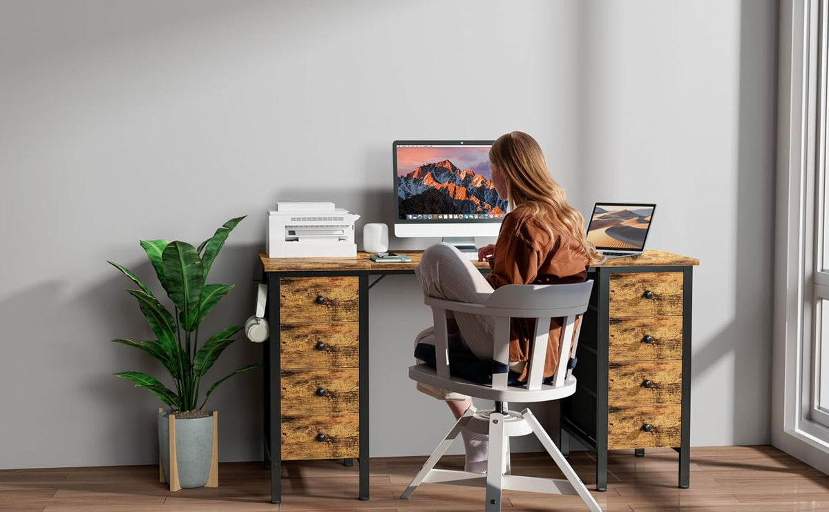 55-Inch Home Office Desk With 8 Fabric Drawers For Storage