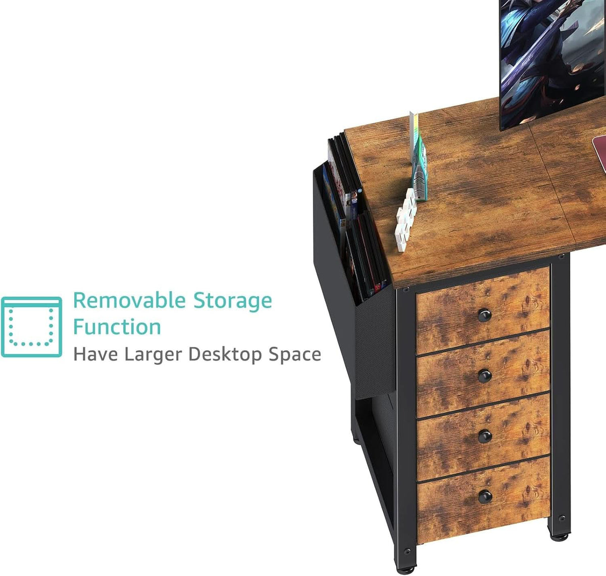 55 Inch L Shaped Computer Desk With Outlet For Home Office