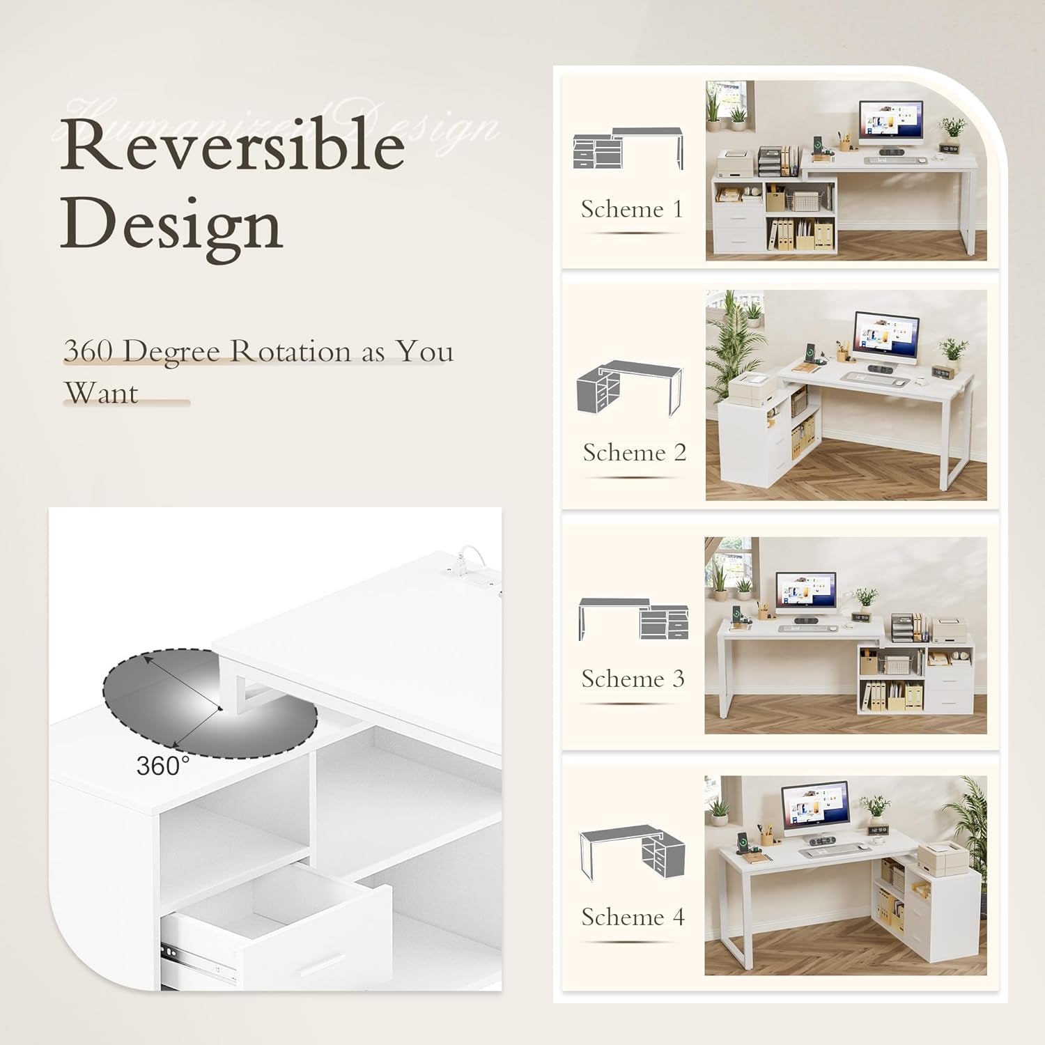 55 Inch L Shaped Desk White Finish For Home Office