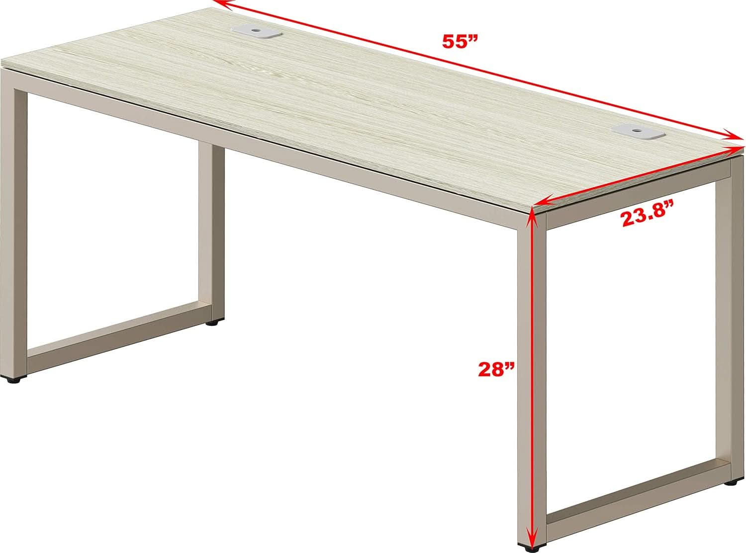 55 Inch Maple Computer Desk With Grommets And Glides