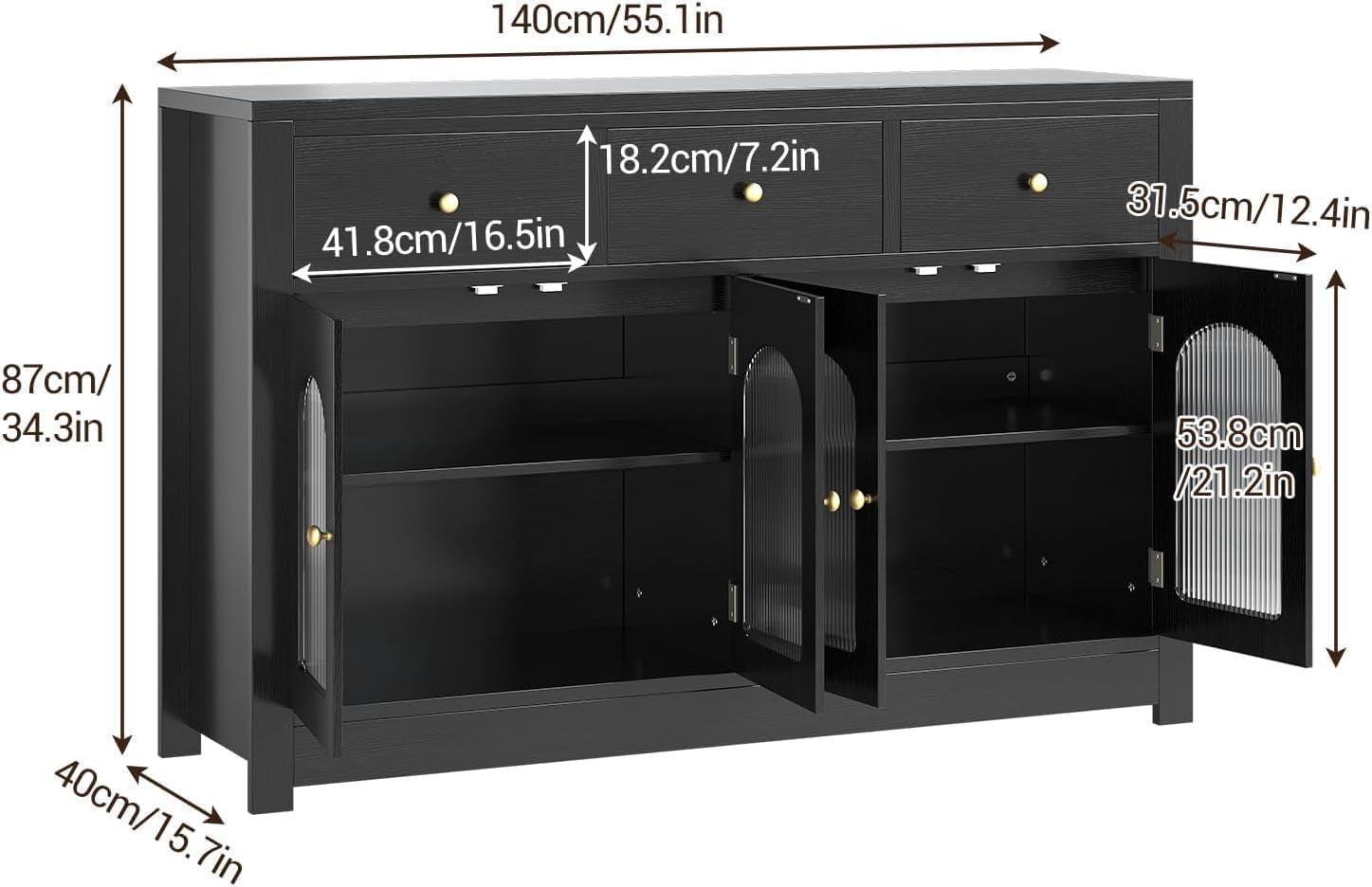 55-Inch Matte Black Sideboard Buffet For Dining Room Storage