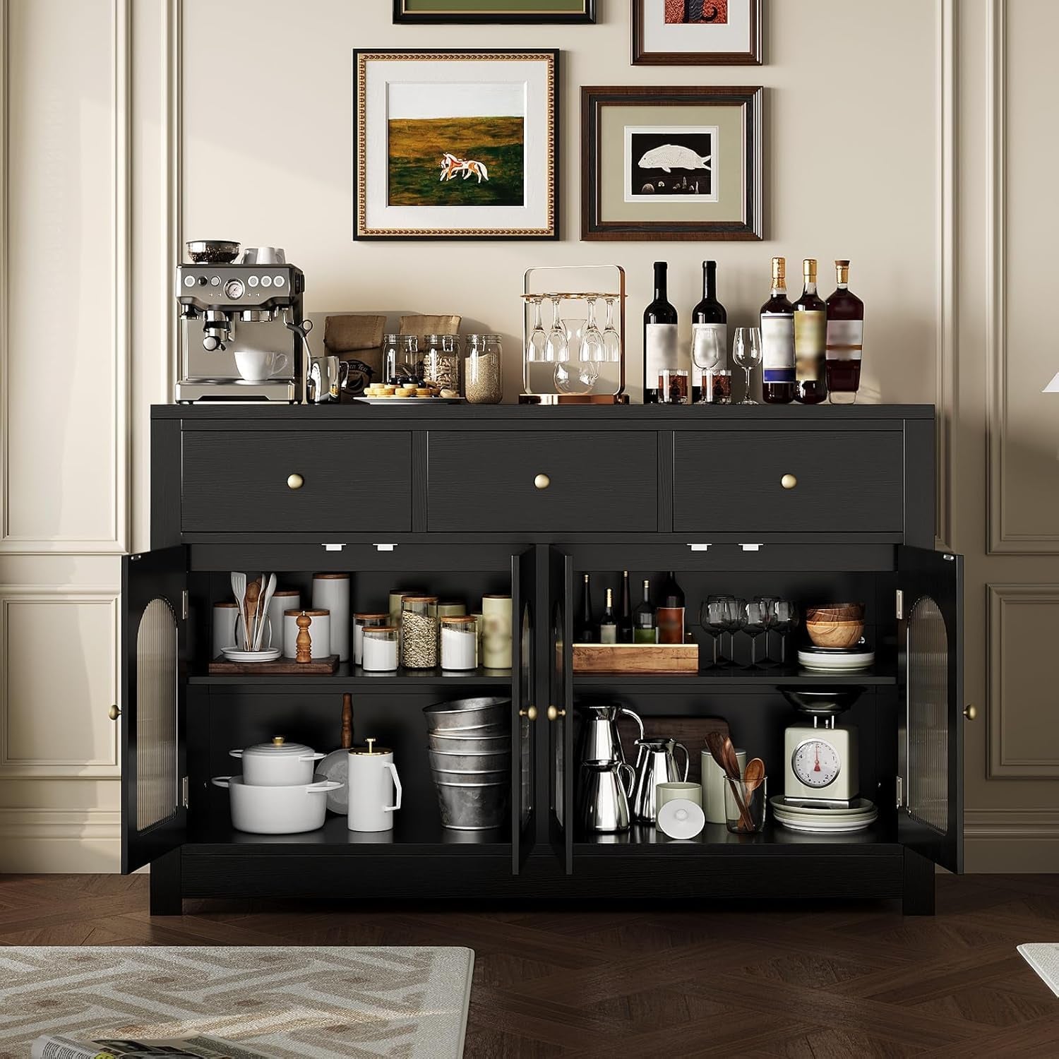 55-Inch Matte Black Sideboard Buffet For Dining Room Storage