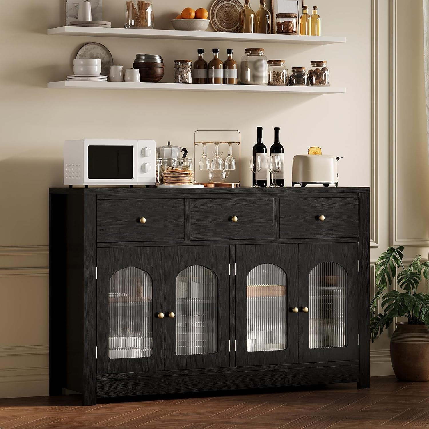 55-Inch Matte Black Sideboard Buffet For Dining Room Storage