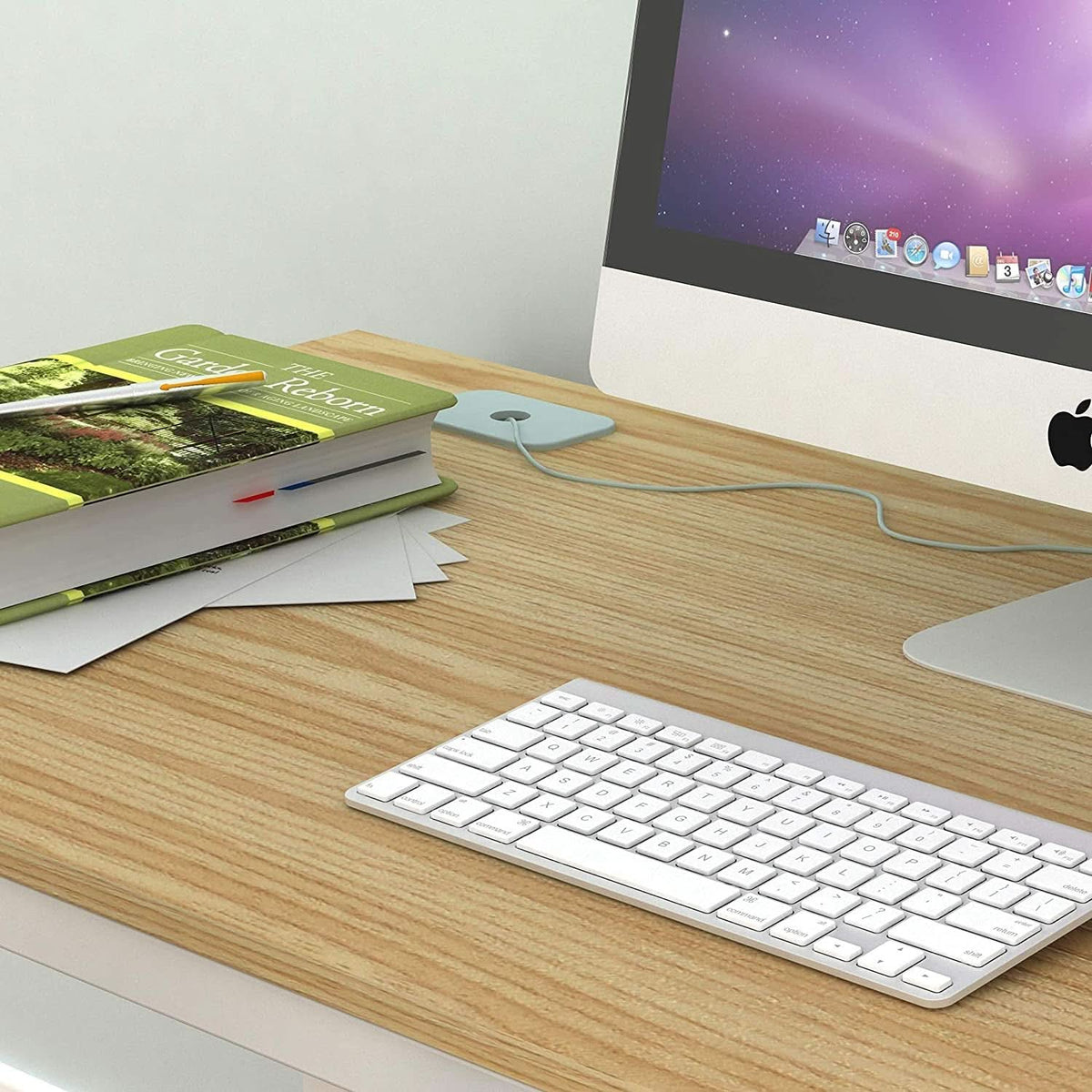 55 Inch Oak Top Desk With White Steel Frame For Home Office