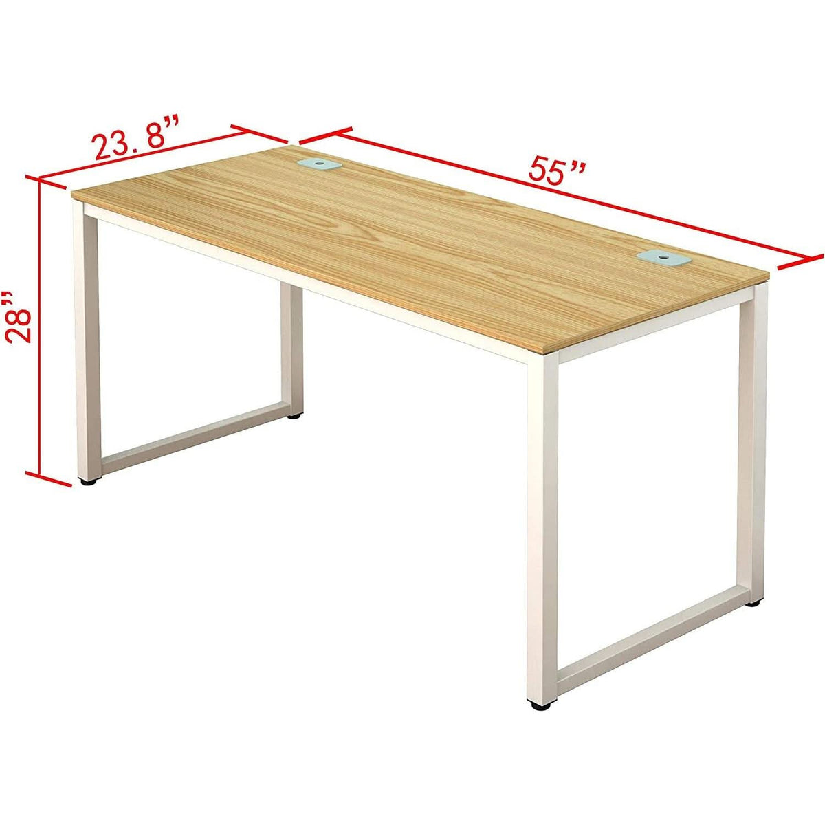 55 Inch Oak Top Desk With White Steel Frame For Home Office