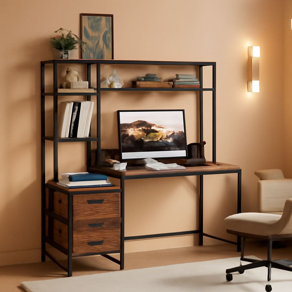 Rustic Southern Computer Desktop 55 Inch Rustic Brown Computer Desk With Drawers And Shelves