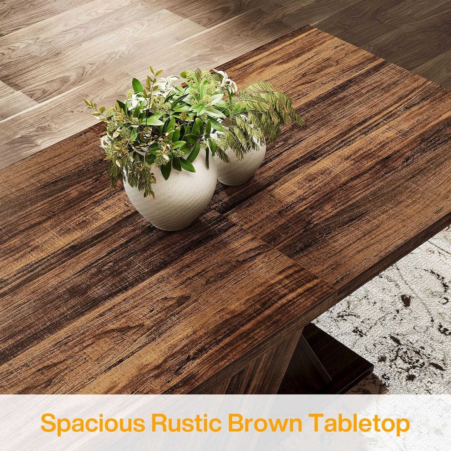 55 Inch Rustic Brown Farmhouse Dining Table For Four