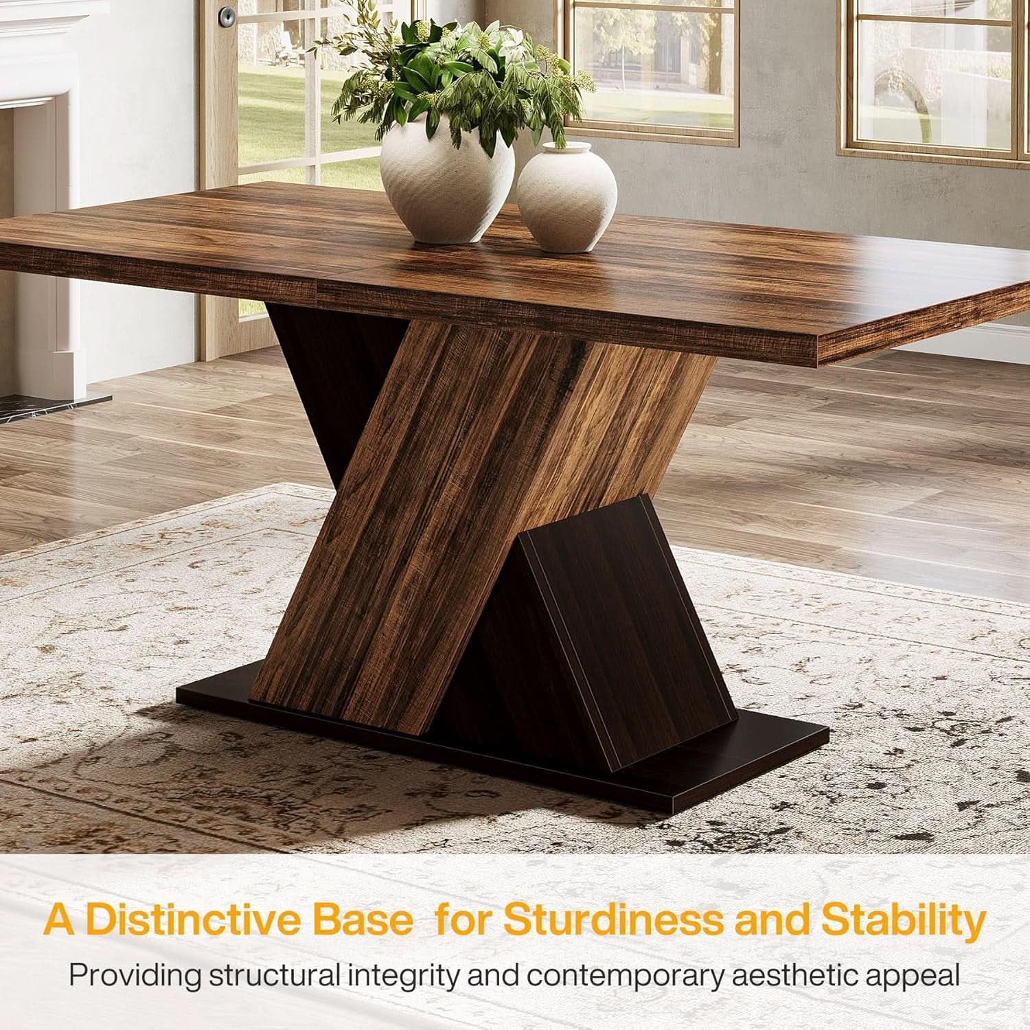 55 Inch Rustic Brown Farmhouse Dining Table For Four