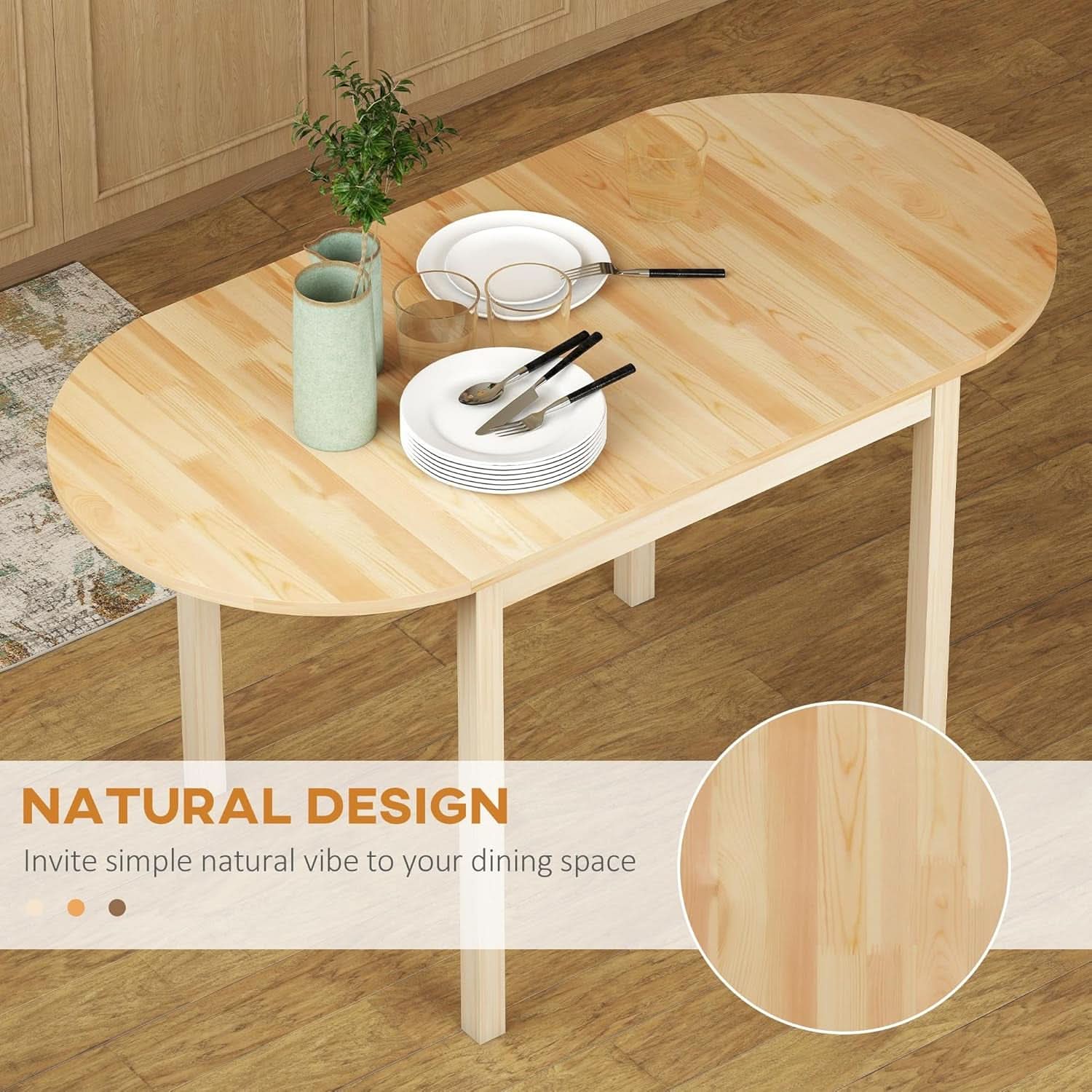 55 Inch Solid Pine Dropleaf Dining Table Expandable
