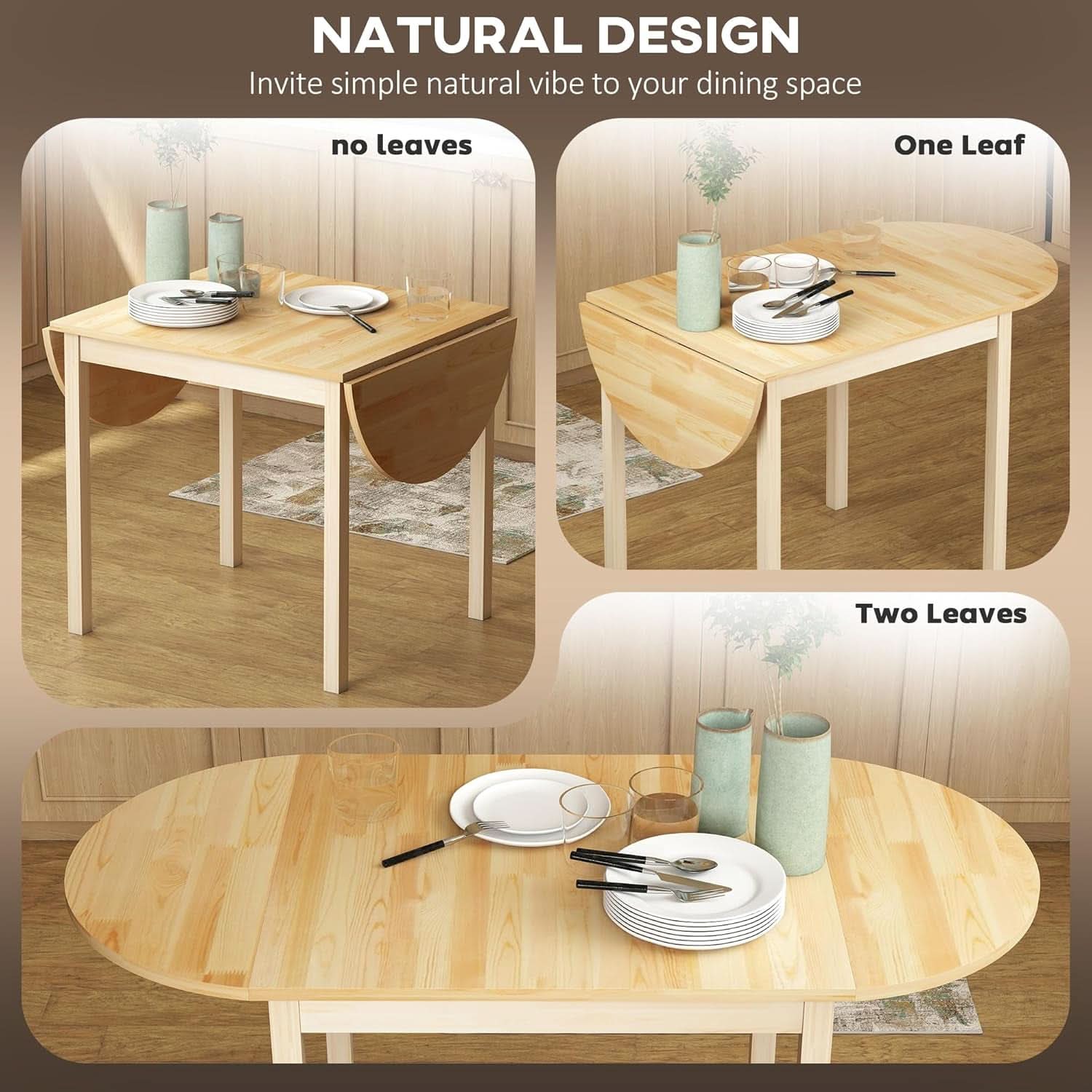 55 Inch Solid Pine Dropleaf Dining Table Expandable