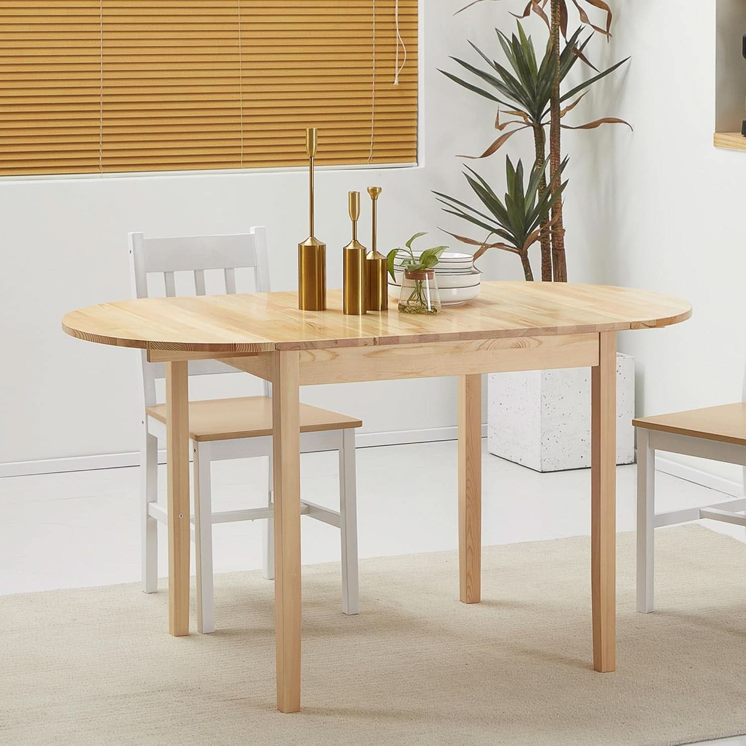 55 Inch Solid Pine Dropleaf Dining Table Expandable
