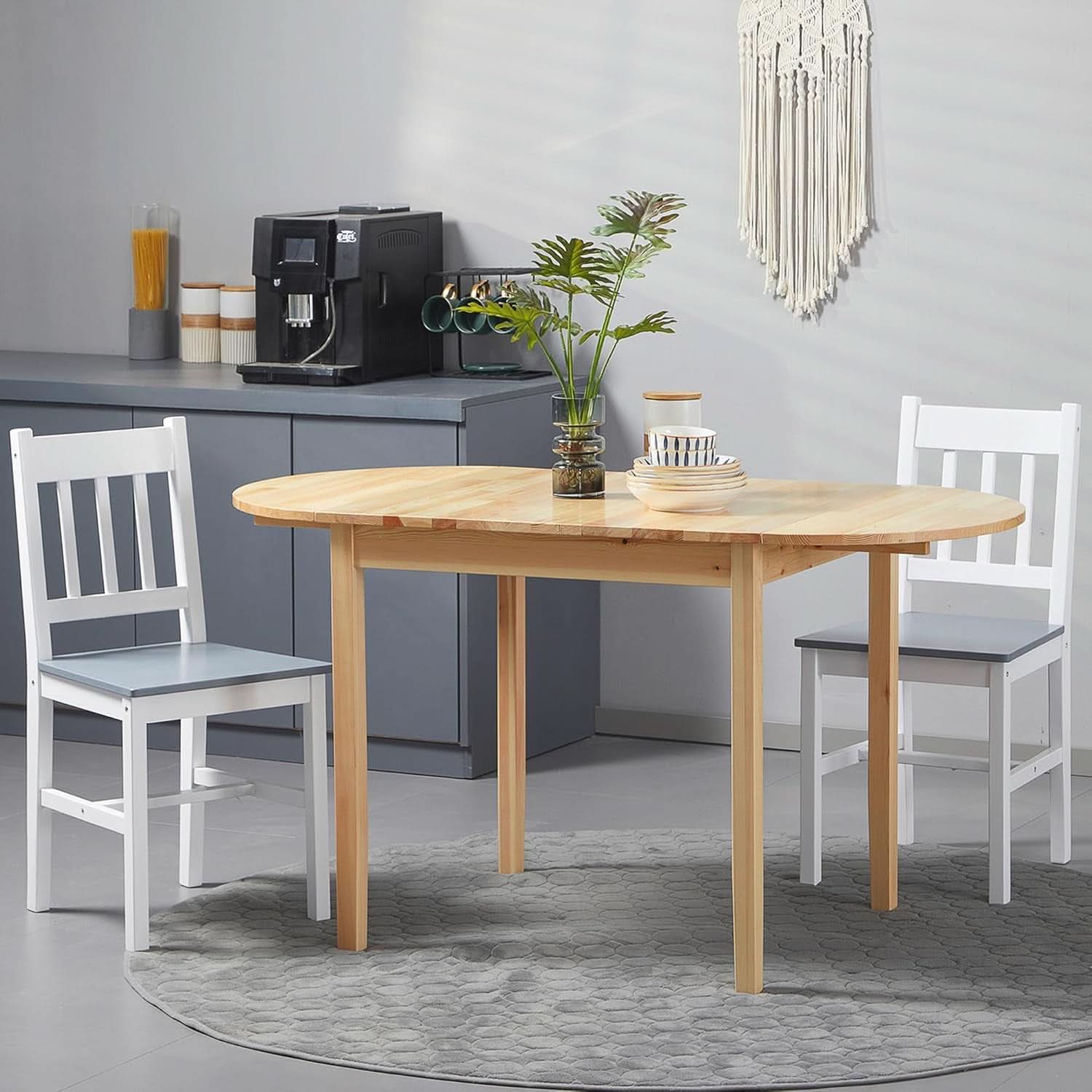 55 Inch Solid Pine Dropleaf Dining Table Expandable