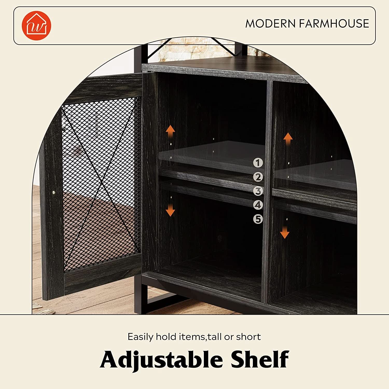 55 Inch TV Stand With Storage Console Industrial Farmhouse