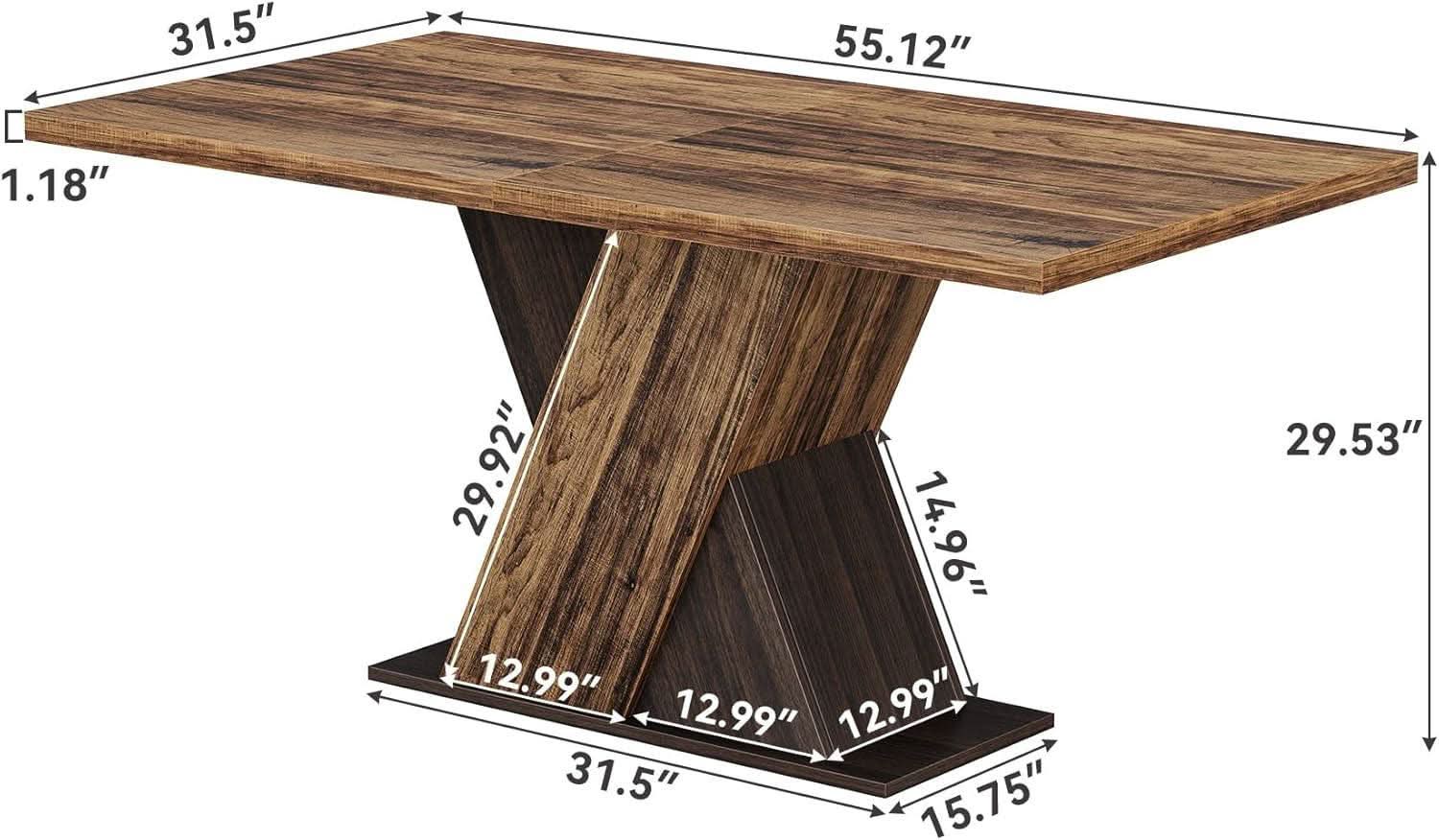 55 Inch Walnut Solid Industrial Dining Table Seats Six