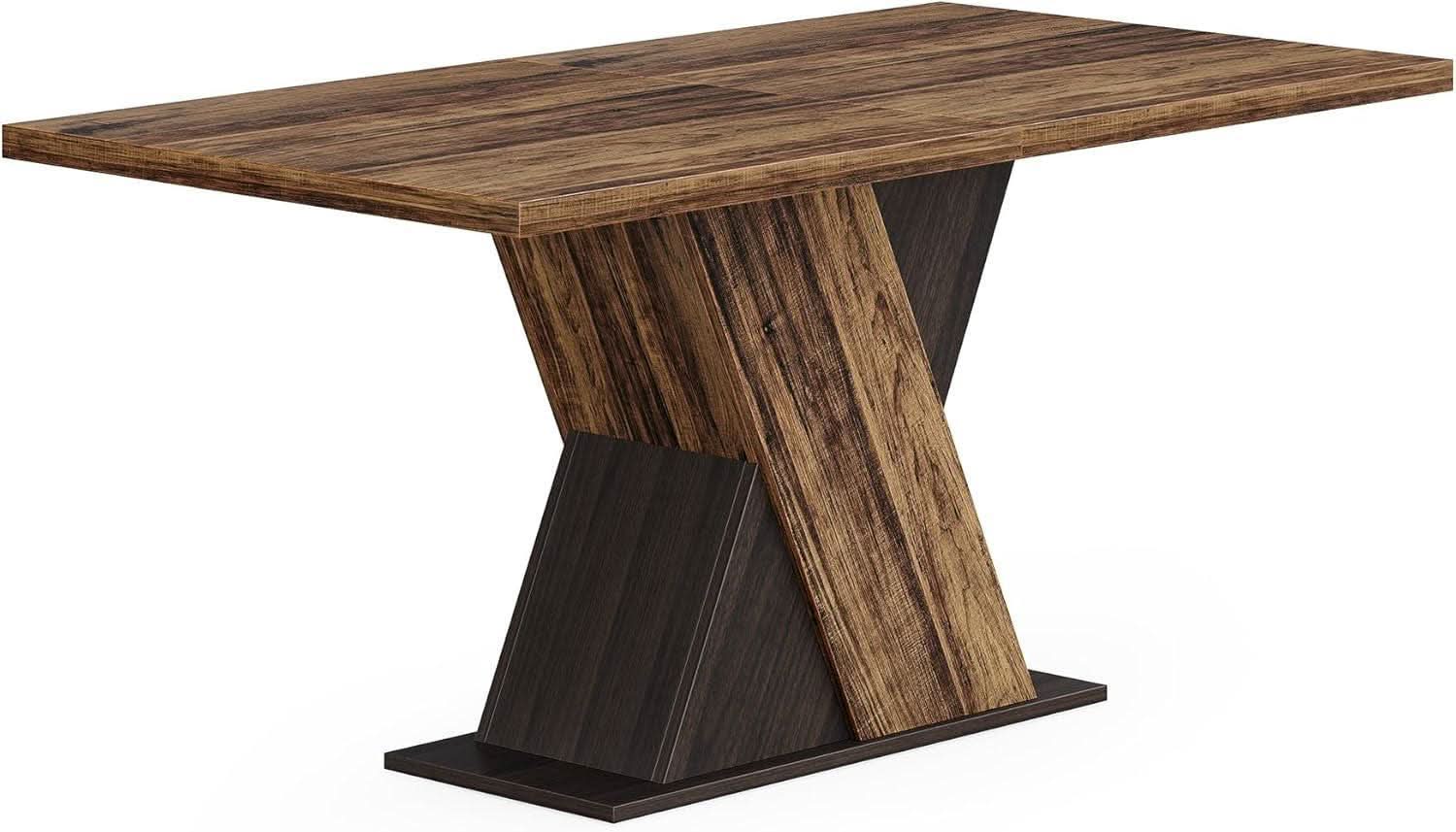 55 Inch Walnut Solid Industrial Dining Table Seats Six