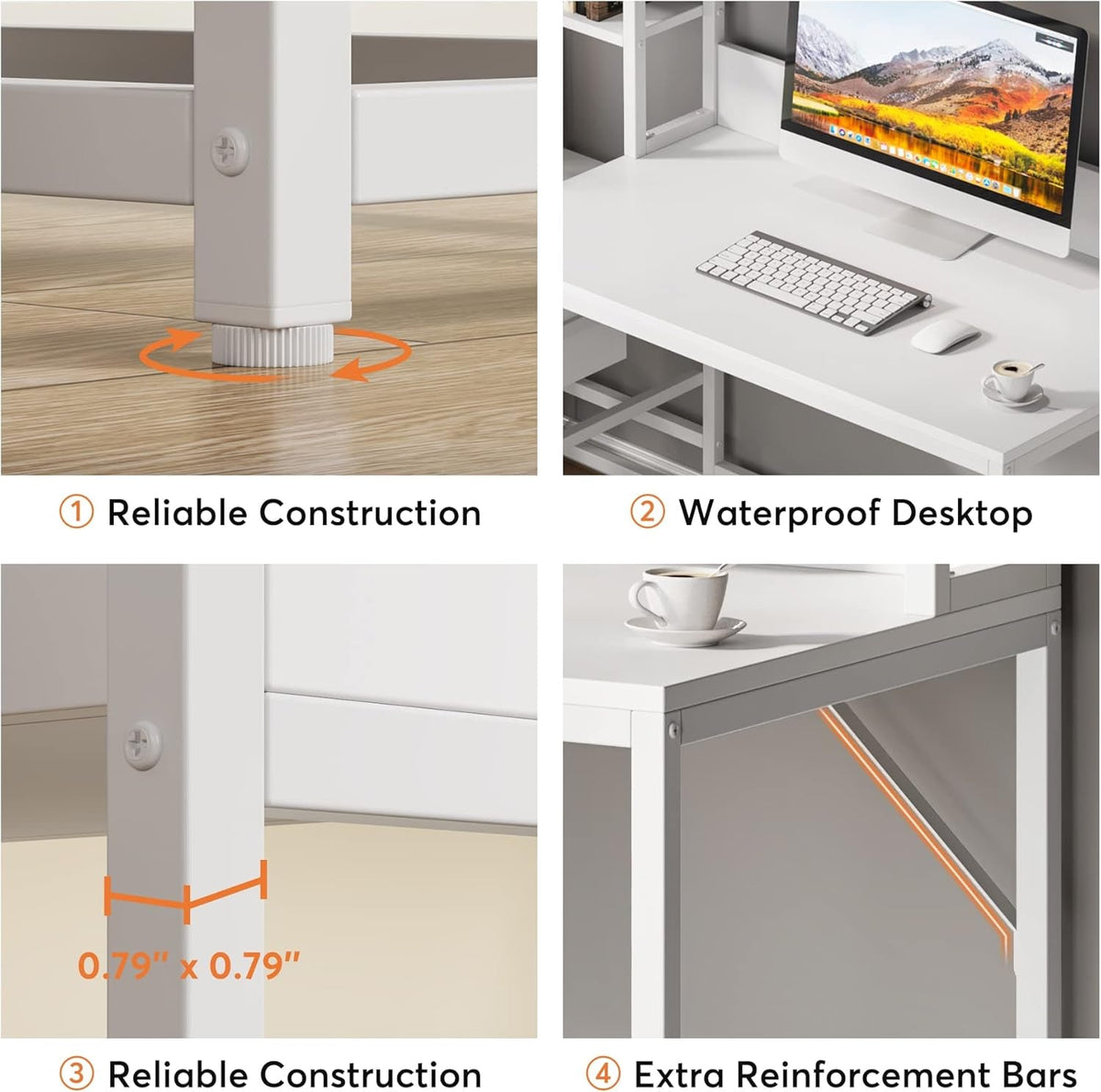 55 Inch White Computer Desk With 2 Drawers And Shelves