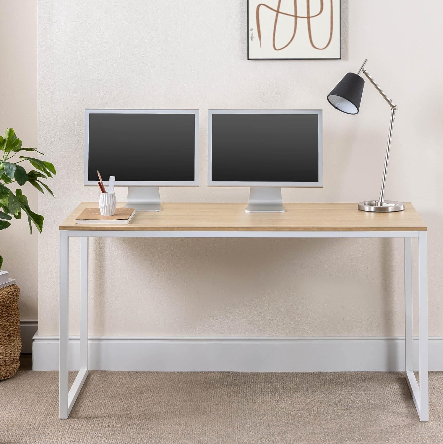55 Inch White Frame Desk Computer Workstation for Home Office