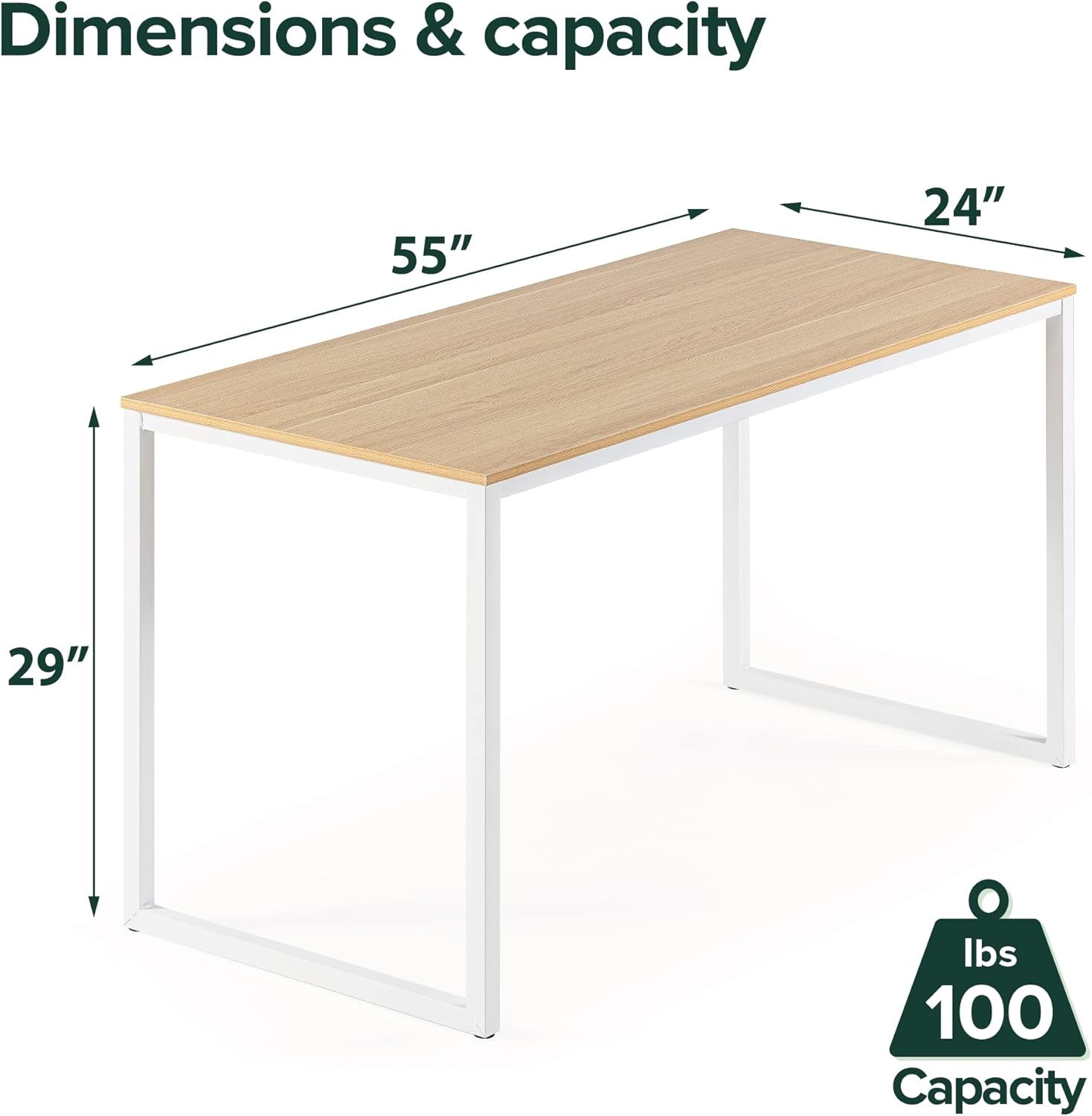 55 Inch White Frame Desk Computer Workstation for Home Office