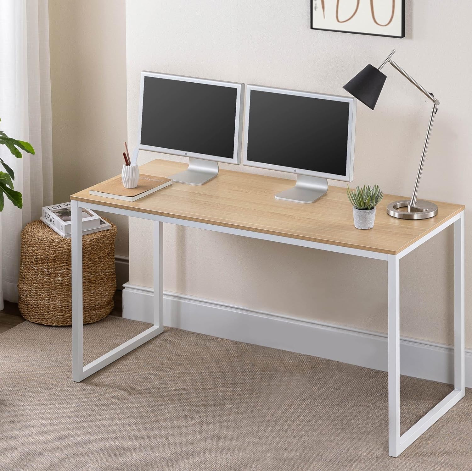 55 Inch White Frame Desk Computer Workstation for Home Office