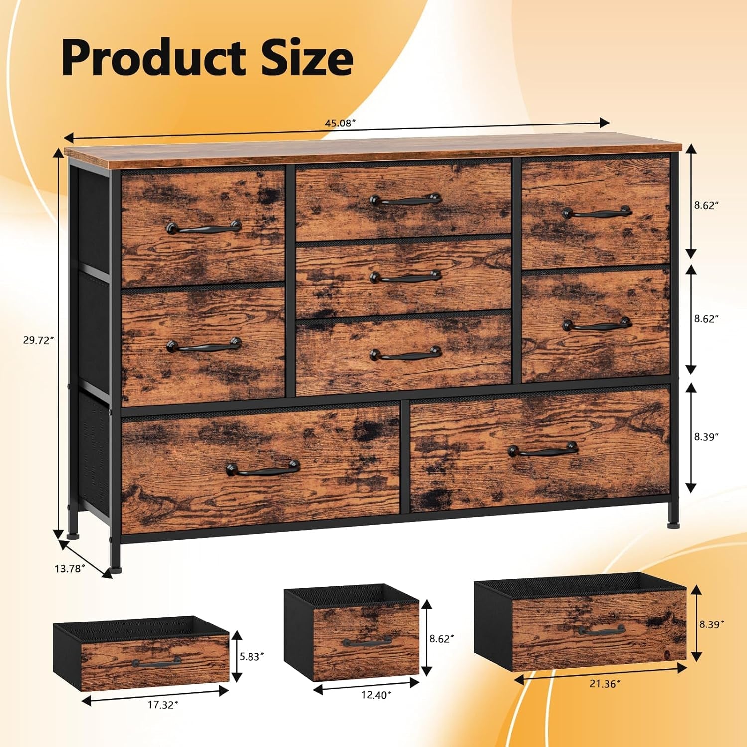 55 Inch Wide Dresser With 9 Large Drawers Rustic Brown TV Stand