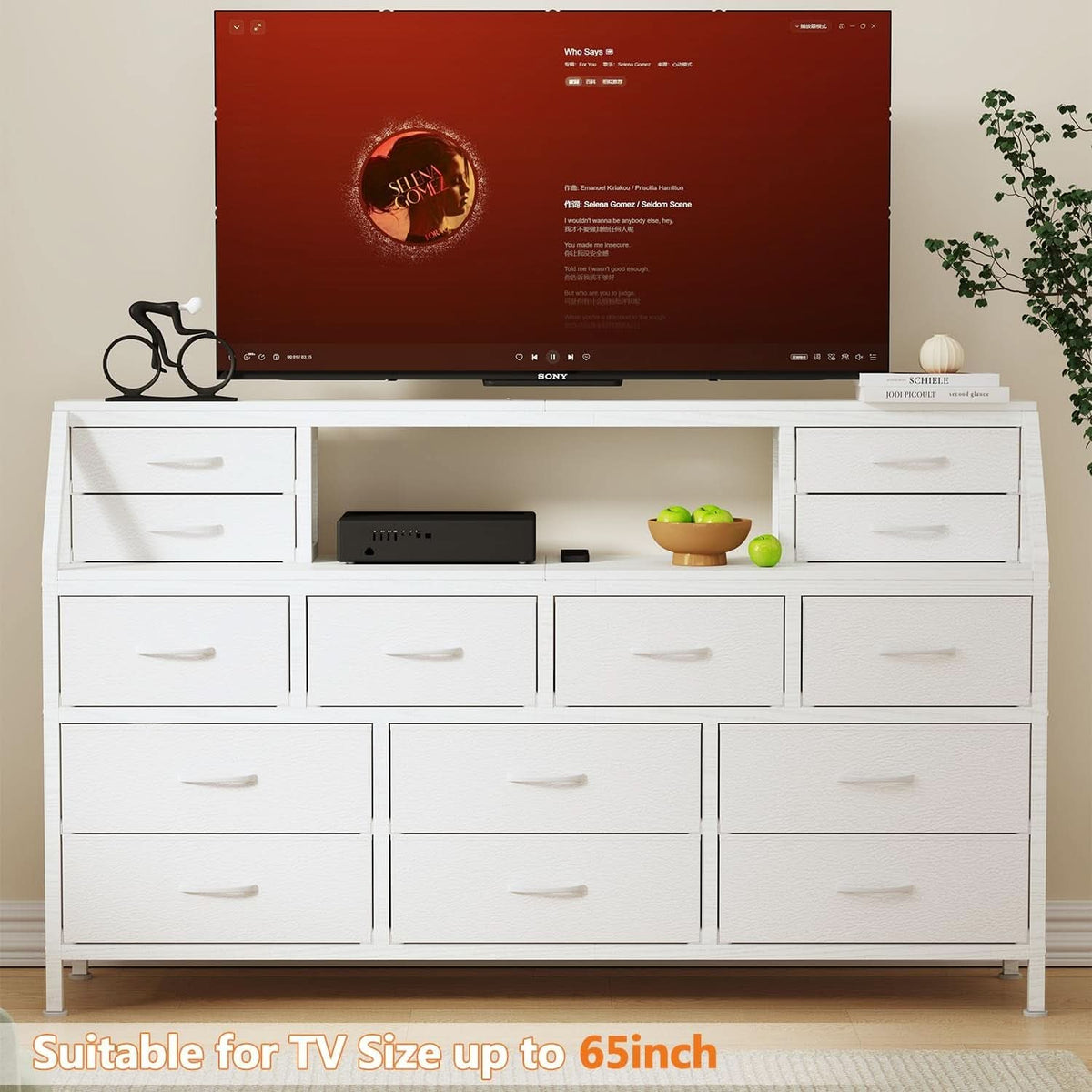 55 Inch Wide TV Stand Dresser 14 Drawers White Finish