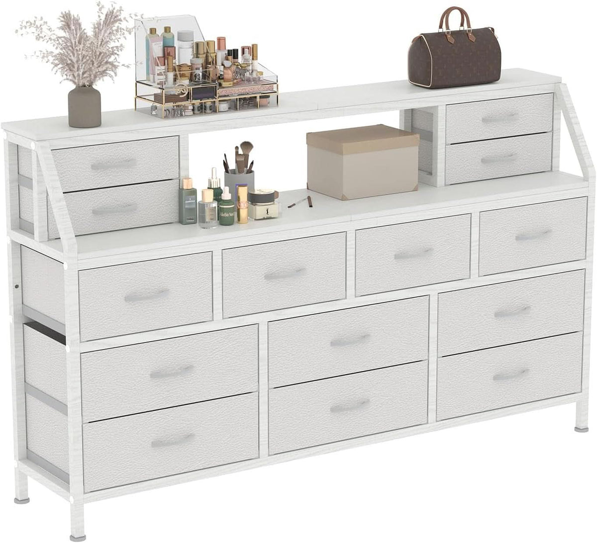 55 Inch Wide TV Stand Dresser 14 Drawers White Finish