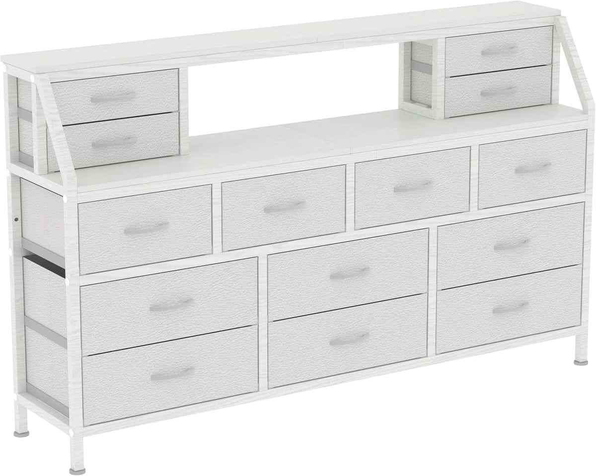 55 Inch Wide TV Stand Dresser 14 Drawers White Finish