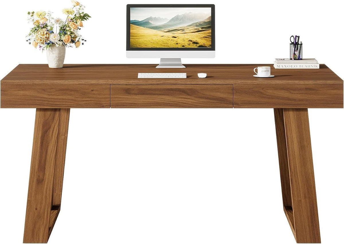 55 Inch Wide Walnut Finish Distressed Executive Desk