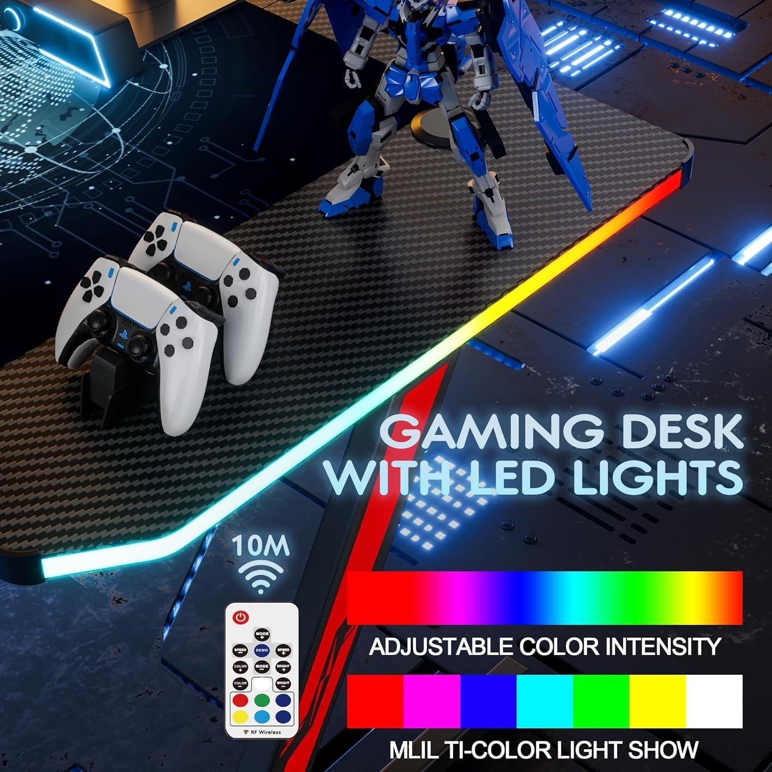 55 Inch Z Shaped Gaming Desk With Carbon Fiber Surface
