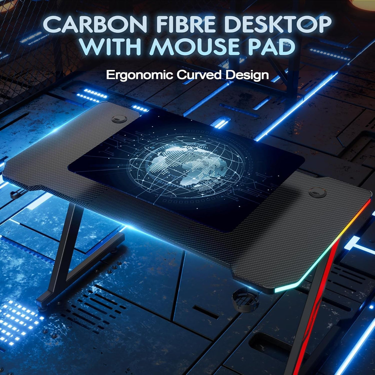 55 Inch Z Shaped Gaming Desk With Carbon Fiber Surface