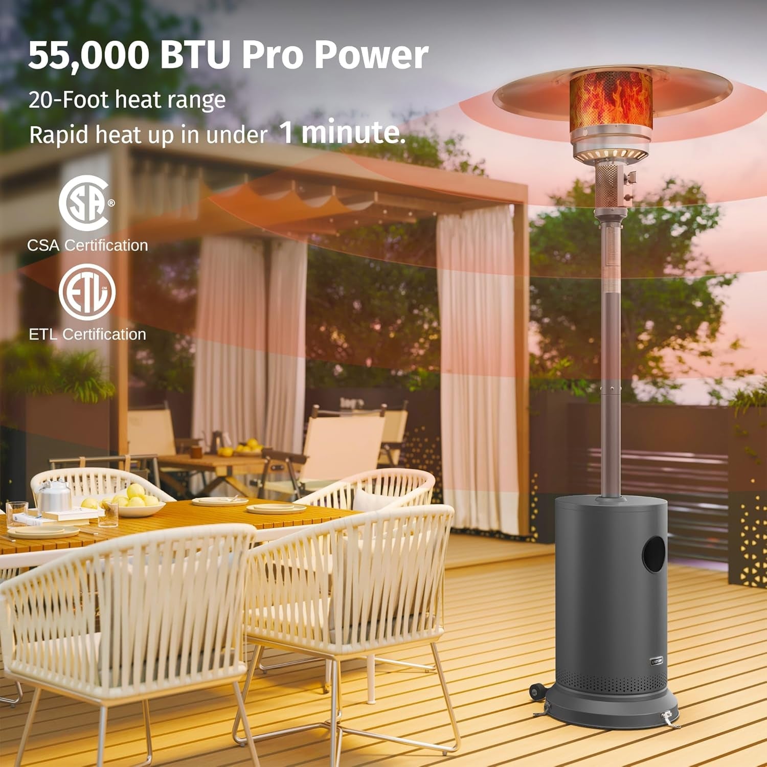 55000 BTU Propane Patio Heater With Round Table Wheels
