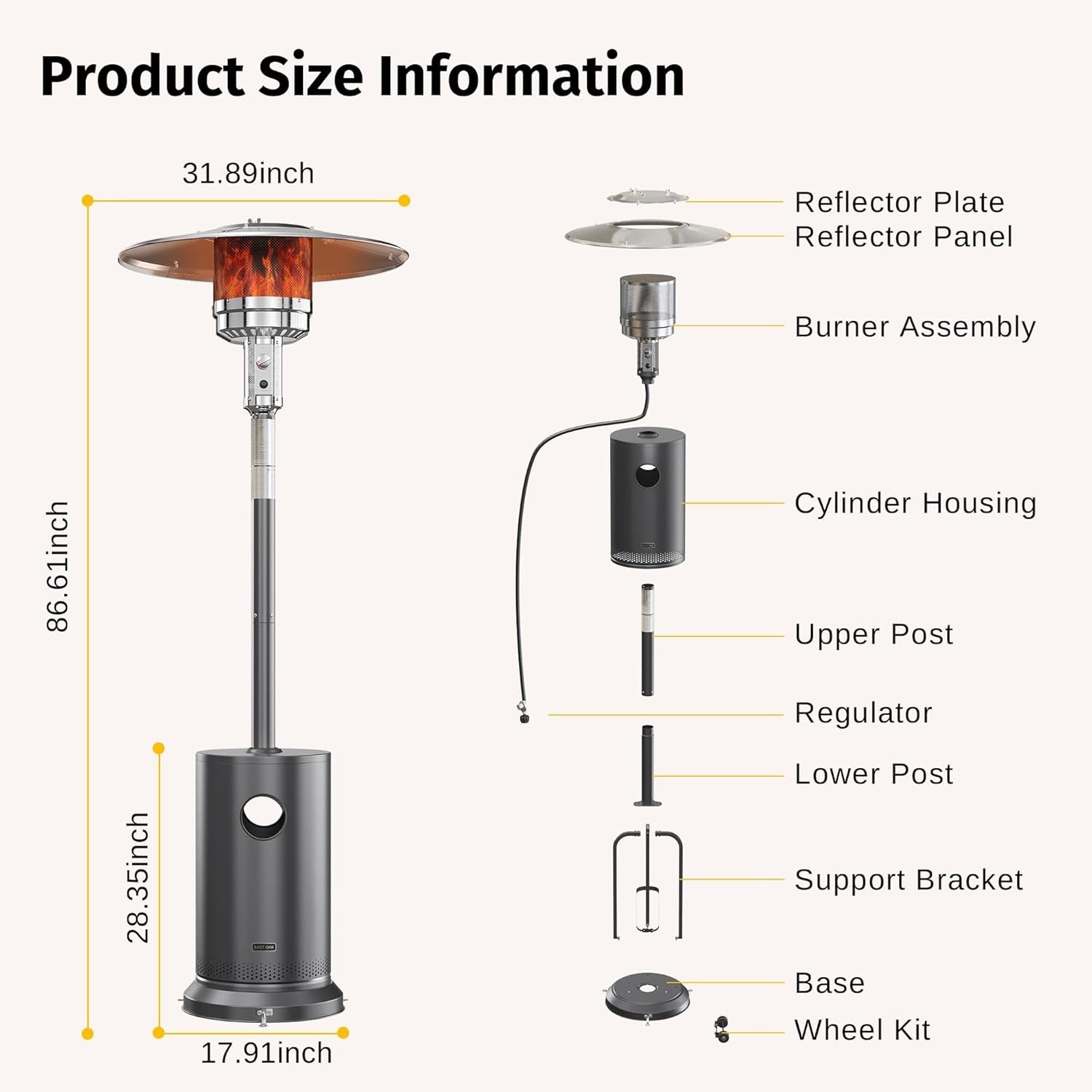 55000 BTU Propane Patio Heater With Round Table Wheels