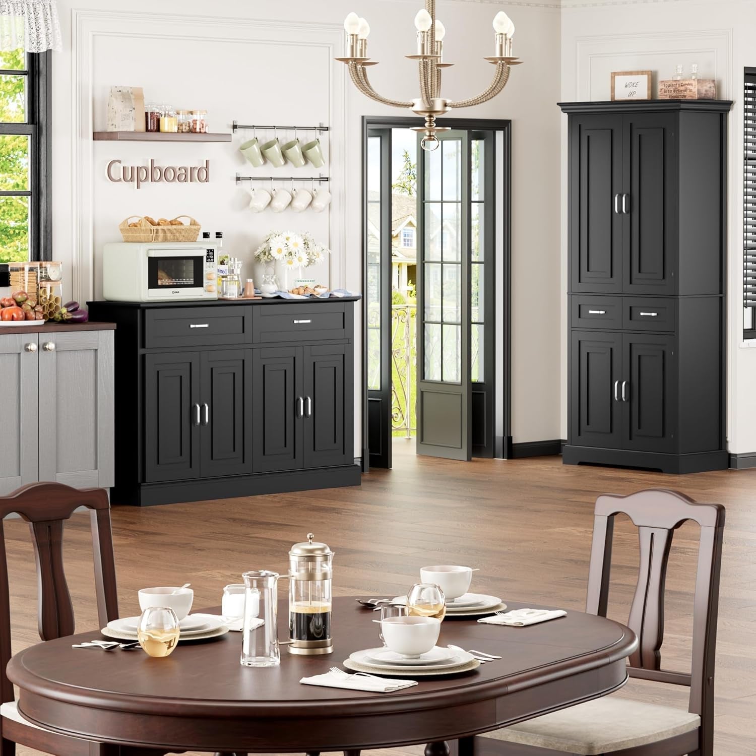 55.1 Inch White Sideboard Buffet Cabinet For Kitchen And Dining