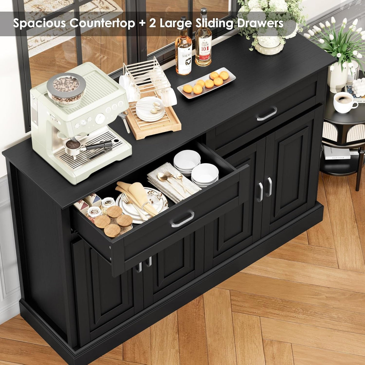 55.1 Inch White Sideboard Buffet Cabinet For Kitchen And Dining
