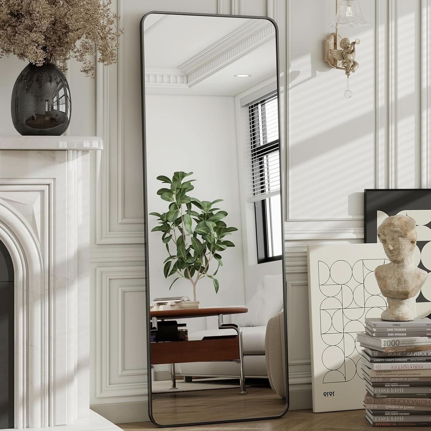 56 Inch Floor Standing Mirror With Black Aluminum Frame