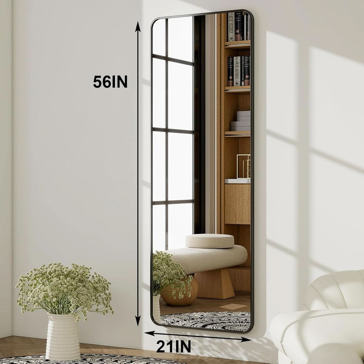 56 Inch Floor Standing Mirror With Black Aluminum Frame