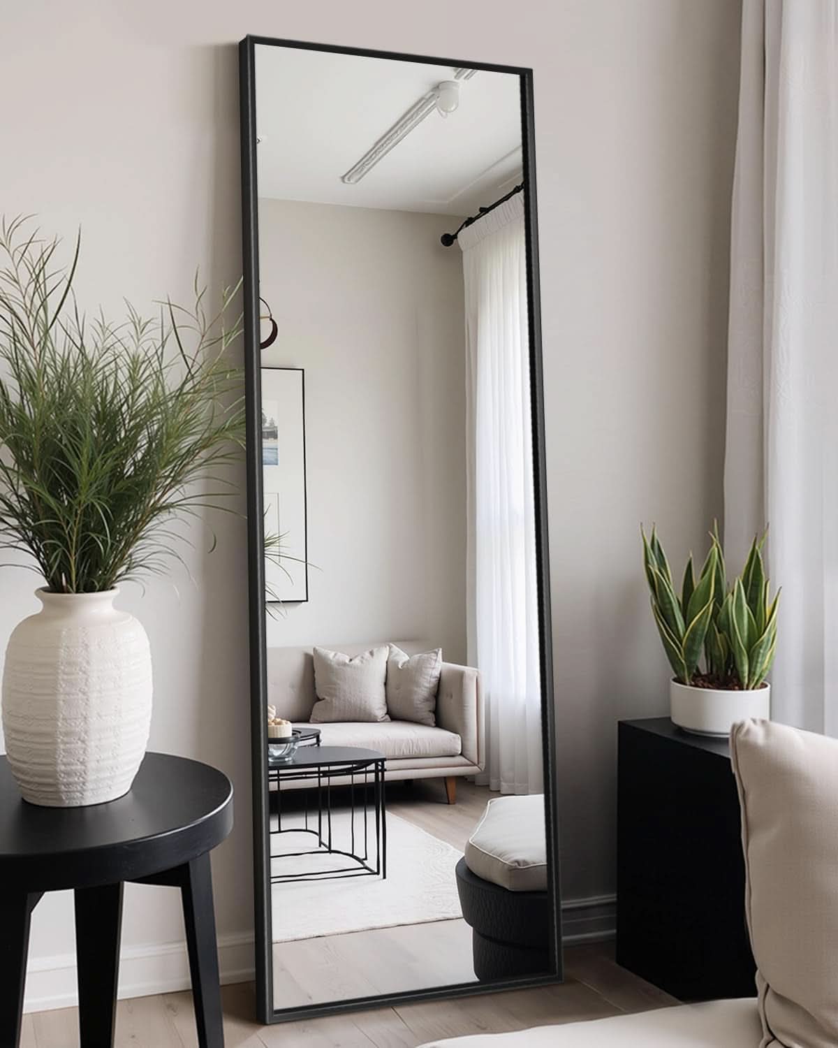 56 Inch Full Length Floor Mirror Black For Bedroom Living Room