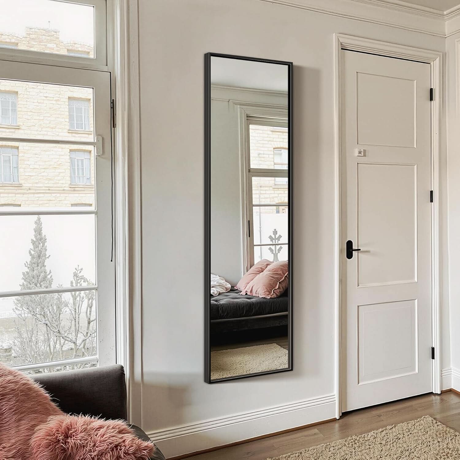 56 Inch Full Length Floor Mirror Black For Bedroom Living Room