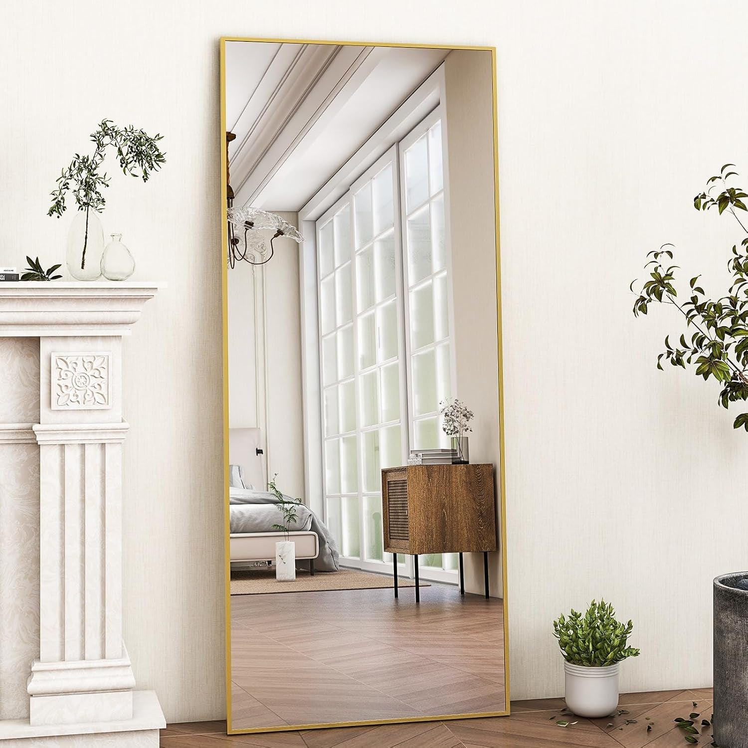 56 Inch Gold Full Length Floor Mirror With Stand Wall Mount