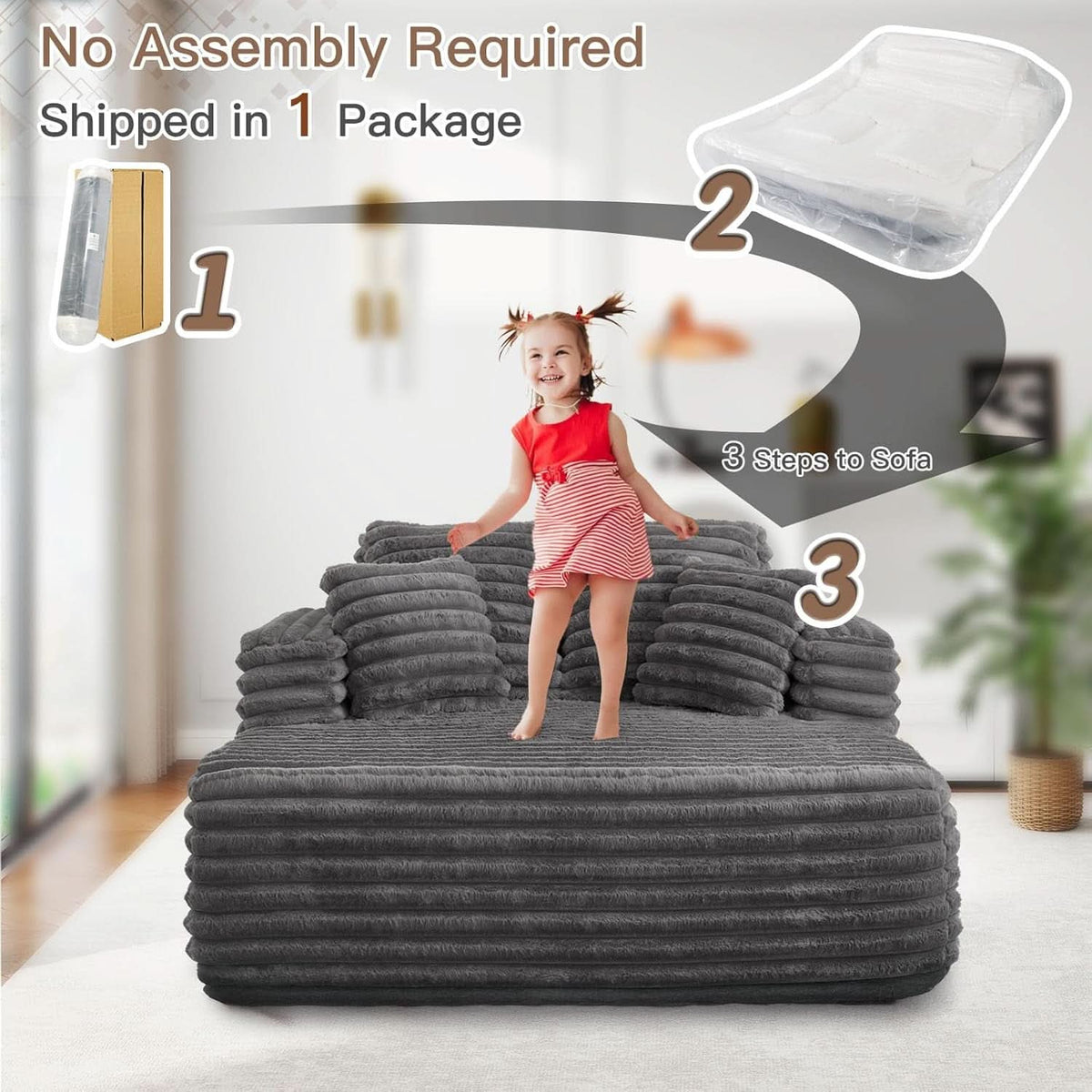 56 Inch Grey Ultra Deluxe Chaise Lounge Chair Cushioned