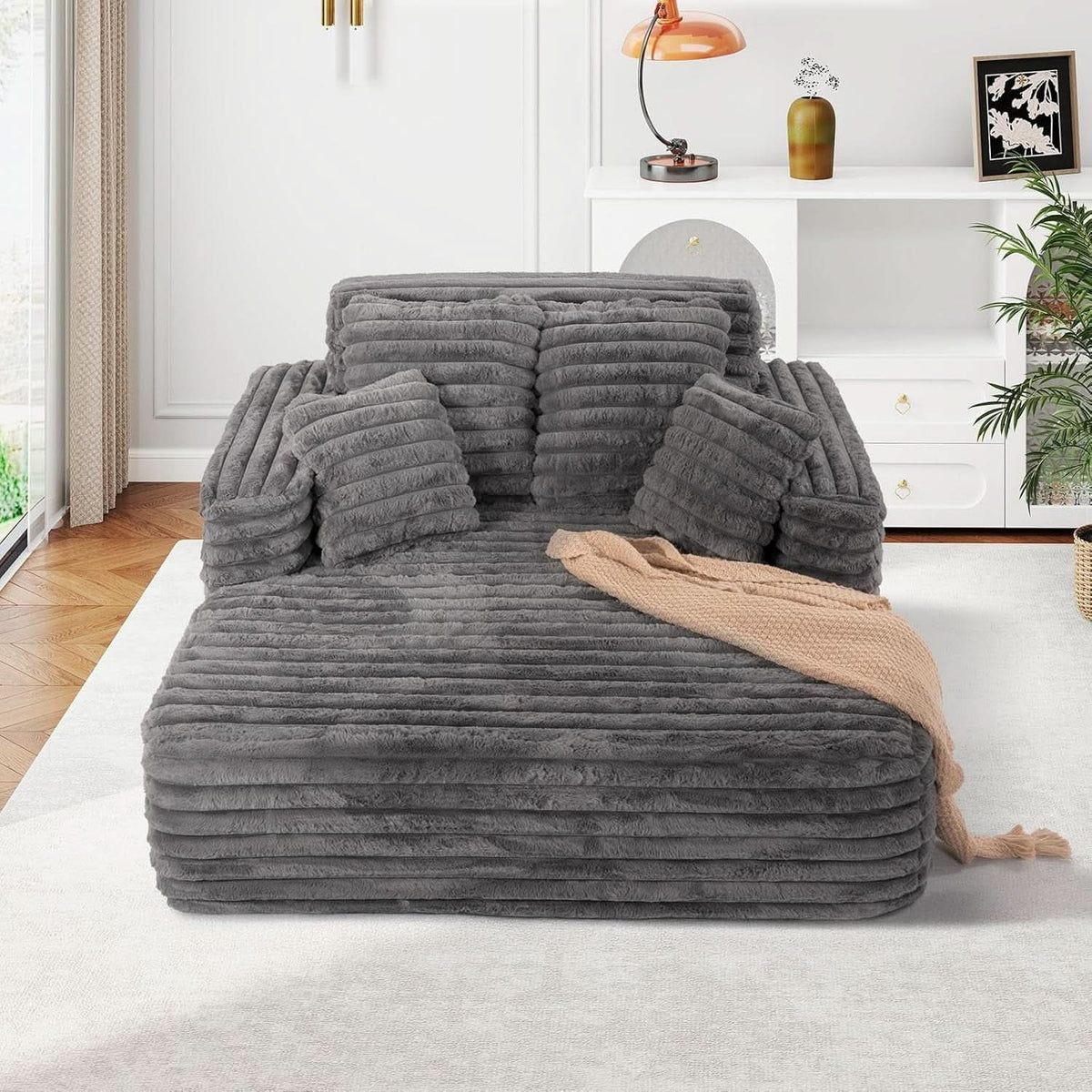 56 Inch Grey Ultra Deluxe Chaise Lounge Chair Cushioned