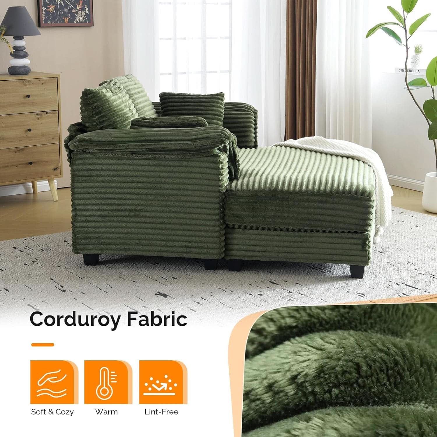 56-Inch Oversized Corduroy Lounge Chair With Armrests