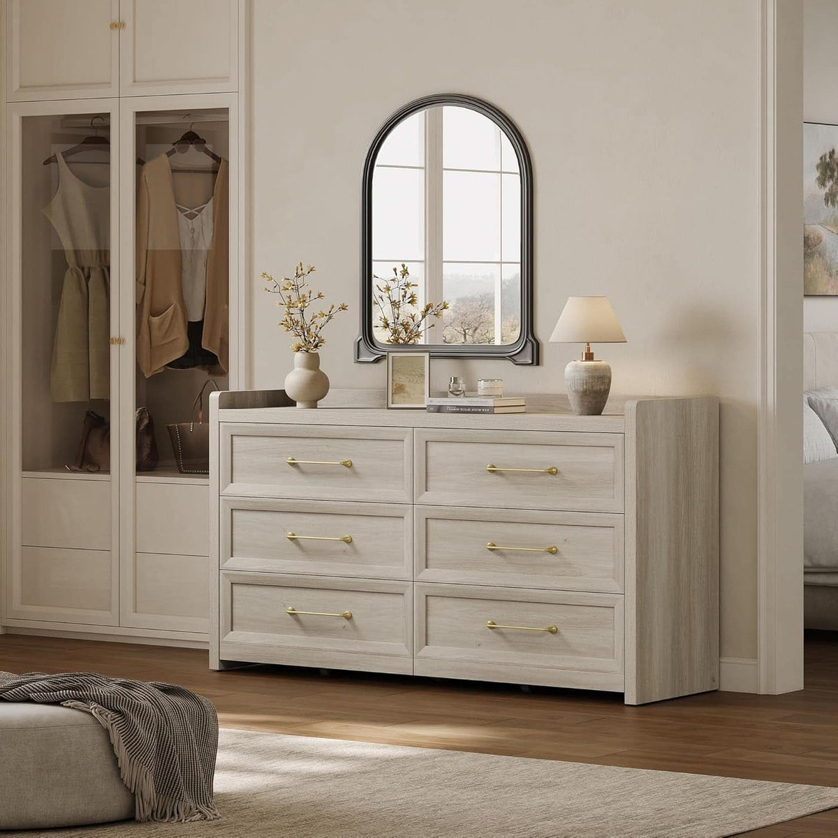 56InchExtraWideGreyOakDresser With LargeStorage Drawers