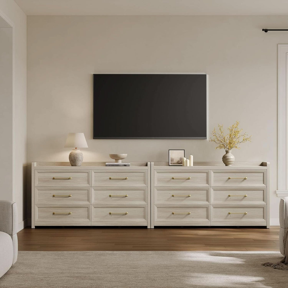 56InchExtraWideGreyOakDresser With LargeStorage Drawers