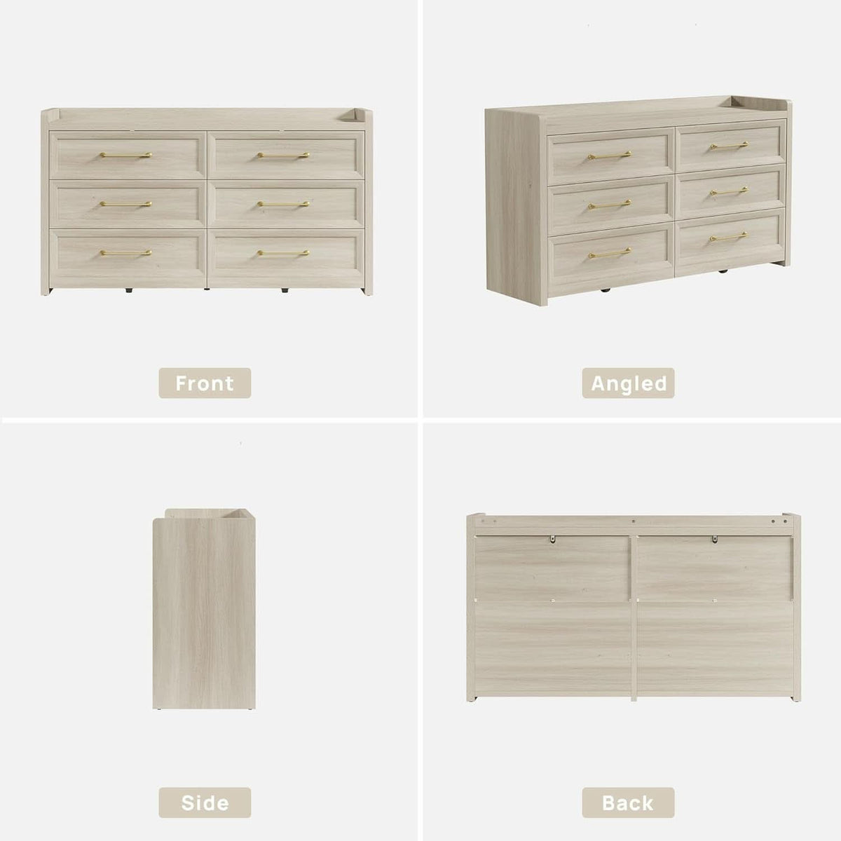 56InchExtraWideGreyOakDresser With LargeStorage Drawers