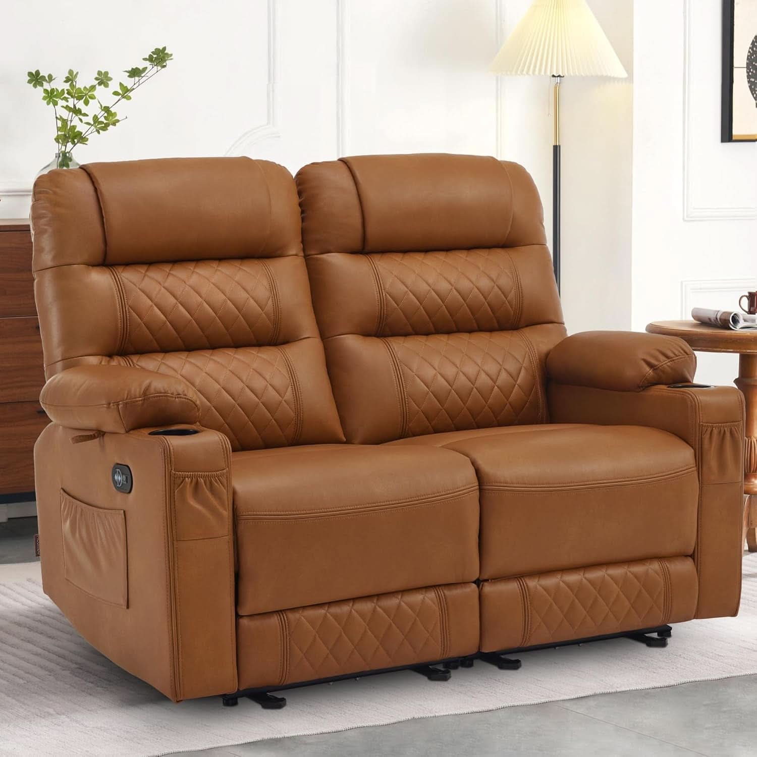 56.3 Inch Power Loveseat Recliner With Heat And Vibration